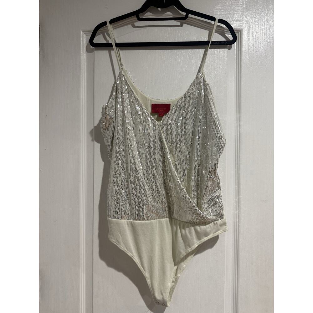 NWT Jennifer Lopez XLarge Sequin Cream/Silver Wrap Bodysuit Shirt